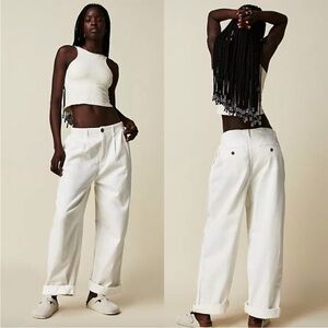 NWOT Free People White Oversized Wide Leg Addy Slouchy Baggy Chino Pants Size 12